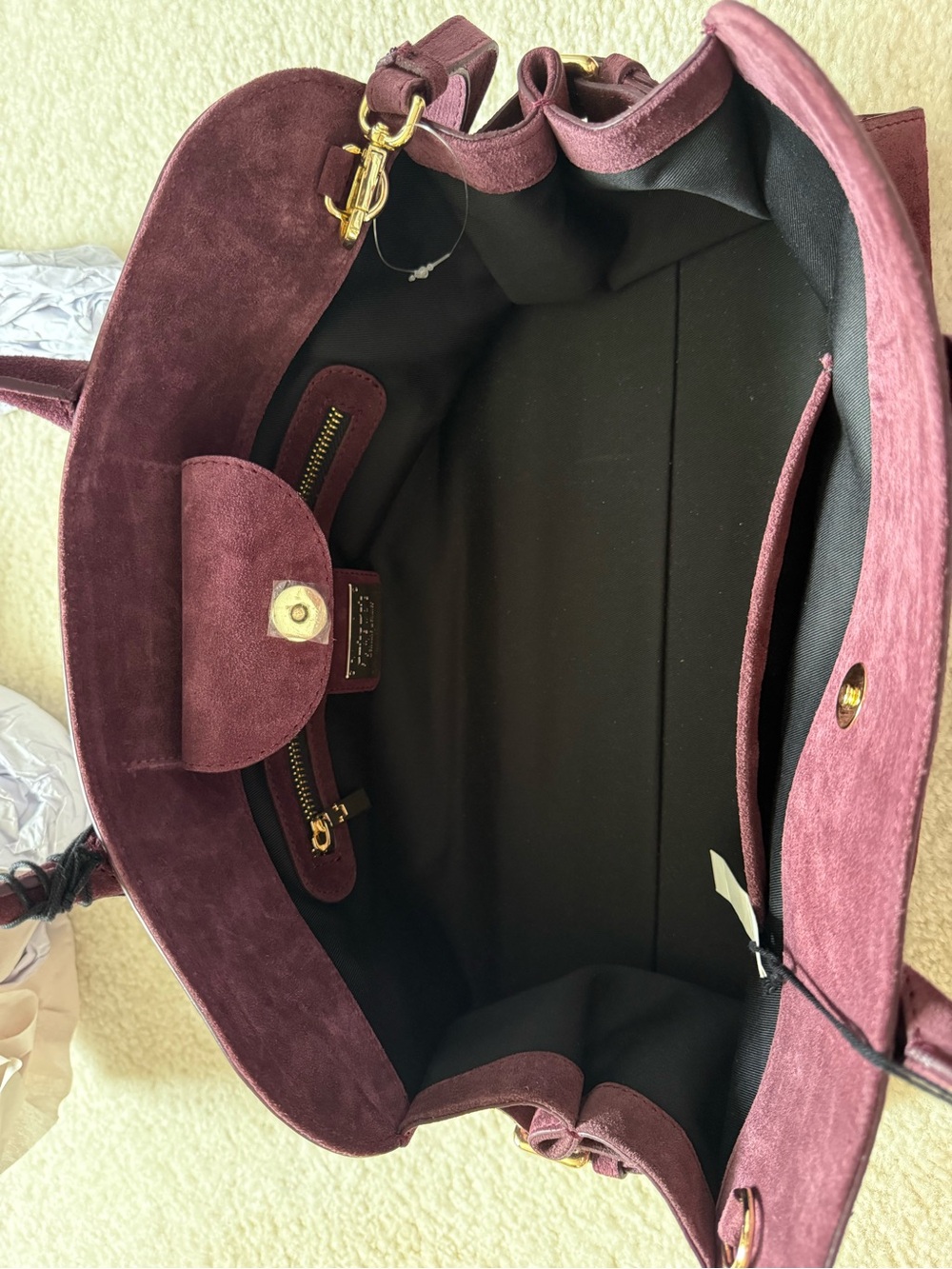 NWT CLAUDIA FIRENZE Suede Handbag East/West Style Burgundy/ Deep Wine - Picture 13 of 13